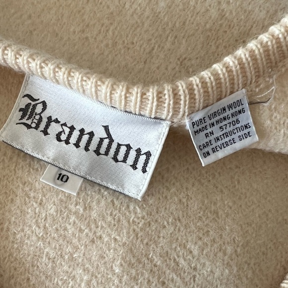 BRANDON Vintage Pure Virgin Wool Cropped Floral Embroidered Cardigan Size M - Picture 8 of 10